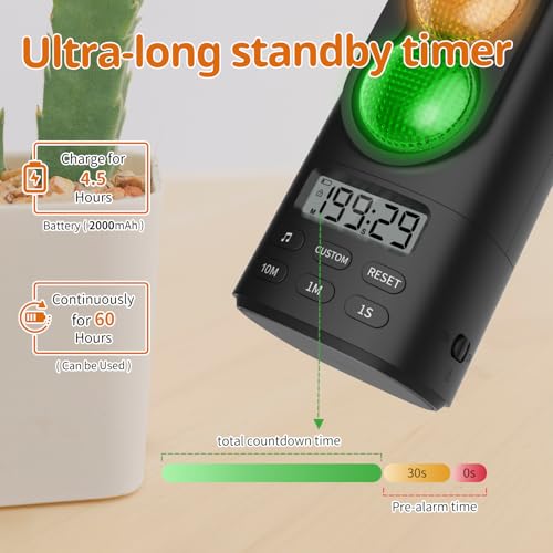 MeesMeek Traffic Light Visual Timer&ADHD Tool for Kids Adults Display Volume Adjustment, with 4 Ringtones for Classroom Desk Home Kitchen Game Countdown Pause Memory Function Charger Type C Included - Image 5