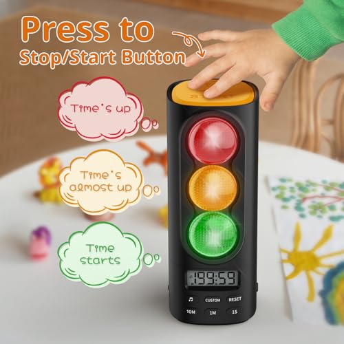 MeesMeek Traffic Light Visual Timer&ADHD Tool for Kids Adults Display Volume Adjustment, with 4 Ringtones for Classroom Desk Home Kitchen Game Countdown Pause Memory Function Charger Type C Included - Image 3