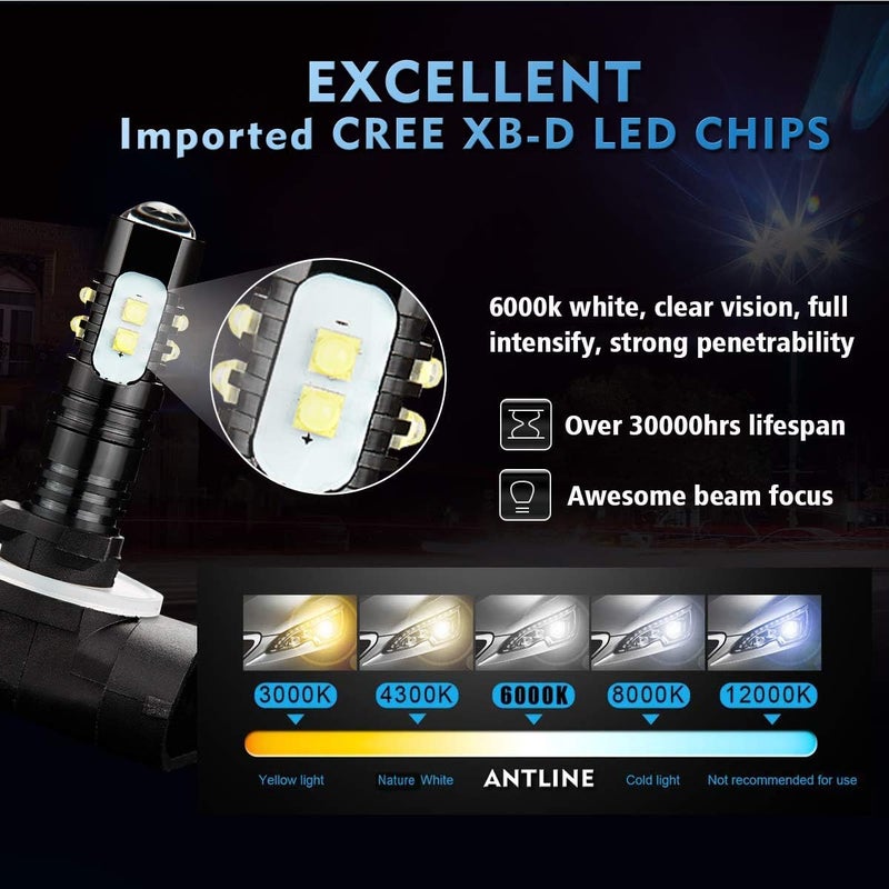 Antline Extremely Bright 50W High Power 881 889 886 894 896 LED Fog Light Bulbs Xenon White (Pack of 2) - Image 3