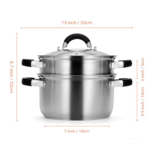 Kirecoo 32QT Steamer for Cooking Stainless Steel Steam Pot with Steamer Basket Cooking Stock Pot with Silicone Handle Lid for Vegetable Dumplings Soup Food 3Ply Bottom Boiling Stew Cookware - Image 3