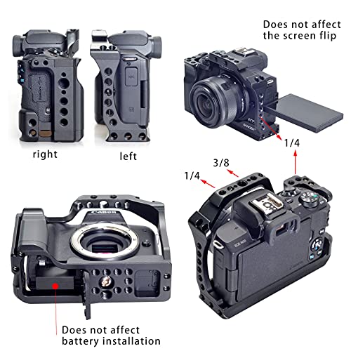 Hersmay EOS M50 Mark II Camera Cage for Canon EOS M50II M50 M5 Mirrorless Vlogging Camera Kit with Cold Shoe,Handle Locating Holes,Multiple 1/4" 3/8" Screw Holes - Image 3