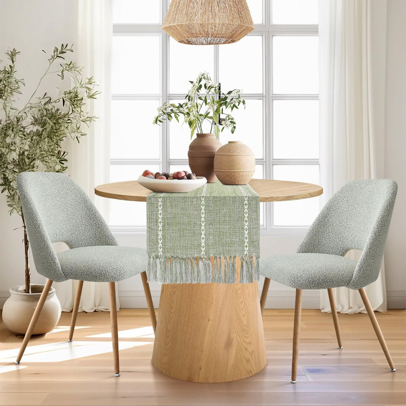 tiosggd Boho Table Runner Short 15.7 x 36 inch, Spring Sage Green Coffee Table Cover, Green Linen Small Table Cloth, Dresser Runner Scarf for Nightstand, Bedside End Table, Rustic Farmhouse Easter Home Decor - Image 5