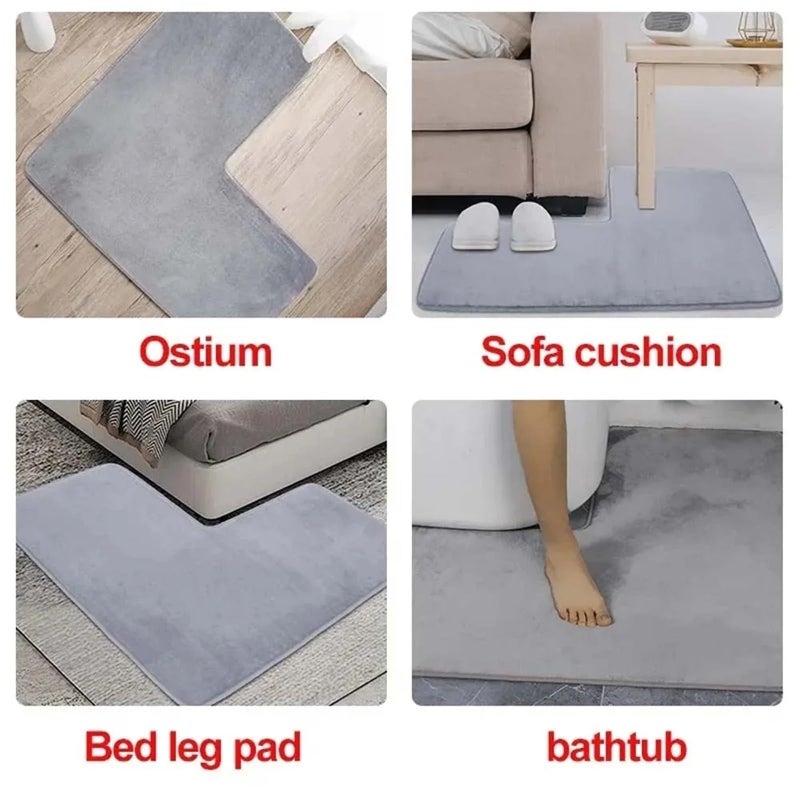 L-Shaped Bath Mat: Black, Non-Slip, Water Absorbent - Soft, Washable Bathroom Floor Rug for Corner Shower & Bathroom Use - Image 5