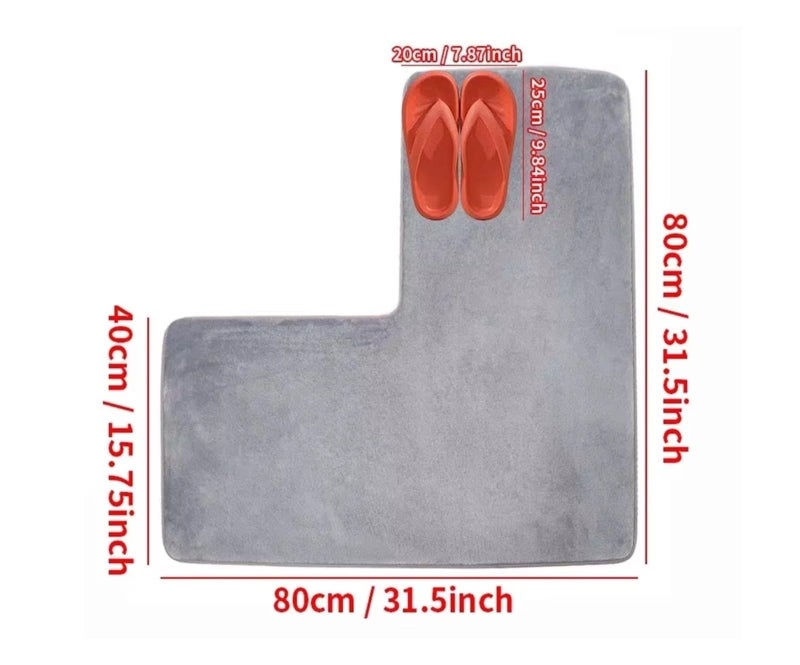 L-Shaped Bath Mat: Black, Non-Slip, Water Absorbent - Soft, Washable Bathroom Floor Rug for Corner Shower & Bathroom Use - Image 3