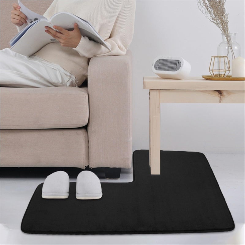 L-Shaped Bath Mat: Black, Non-Slip, Water Absorbent - Soft, Washable Bathroom Floor Rug for Corner Shower & Bathroom Use - Image 2