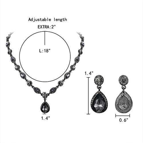 EleQueen Women's Wedding Bridal Jewelry Set for Brides Bridesmaids, Crystal Teardrop Necklace Dangle Earrings Jewellery for Party Prom Grey Color Black-Tone - Image 4