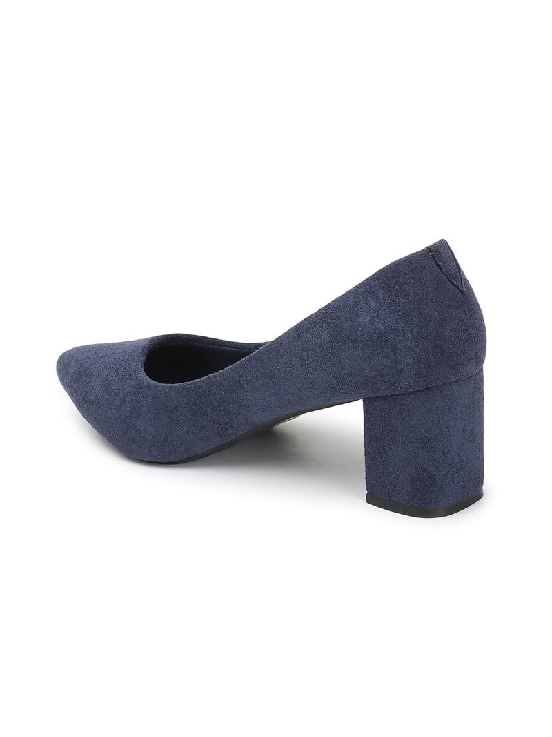 Carlton London Women Navy Blue Stylish Slip-on Pump Shoes with Block Heels, Pointed Toe for Party and Formal Occasions (39) - Image 5