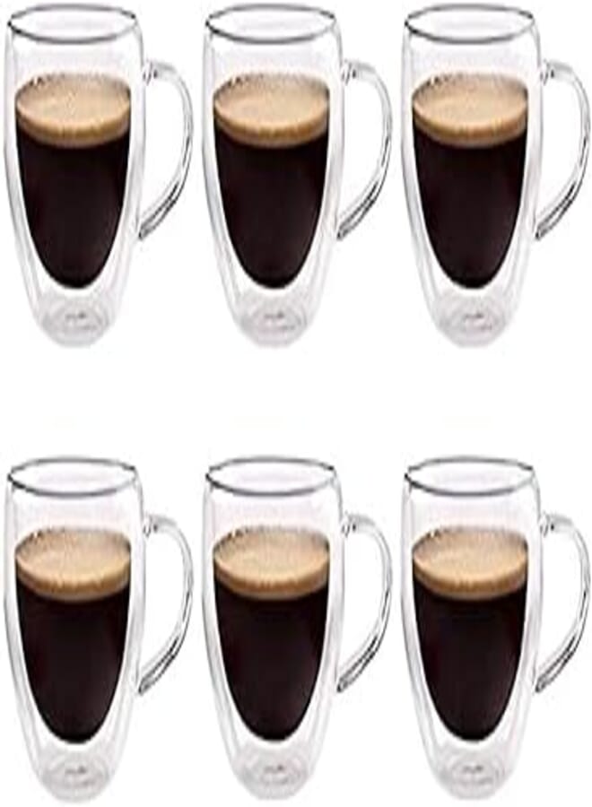 Double Wall 80ML Glass Cups with handle 6 pices