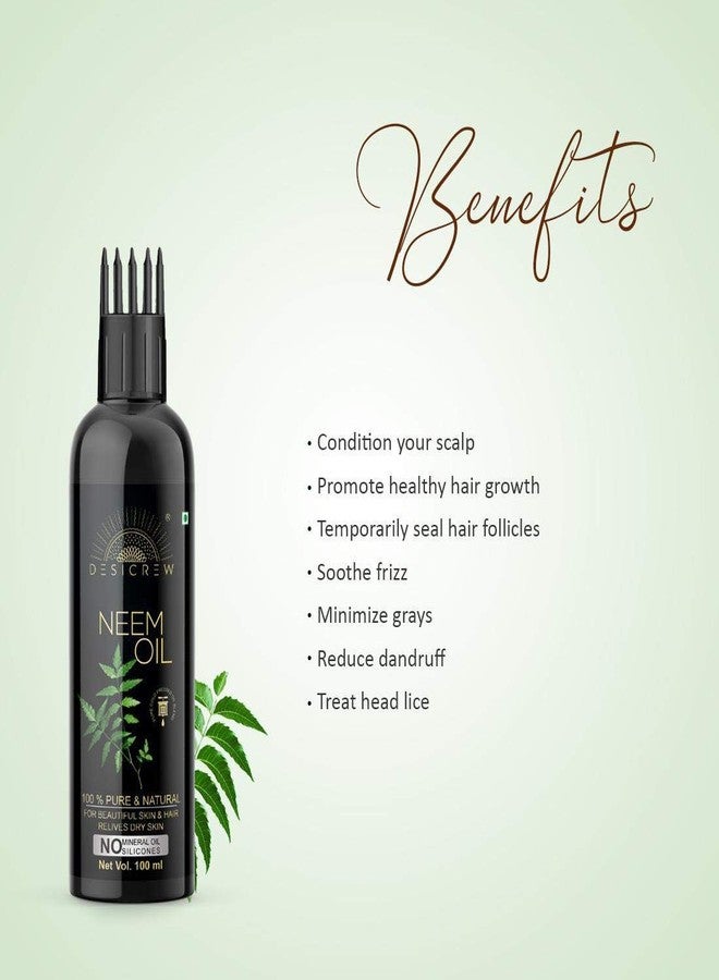 DESICREW Desi Crew 100% Pure Neem Oil - WITH COMB APPLICATOR - Cold Pressed - For Hair, Skin 100mL Hair Oil (100 ml) - Image 5