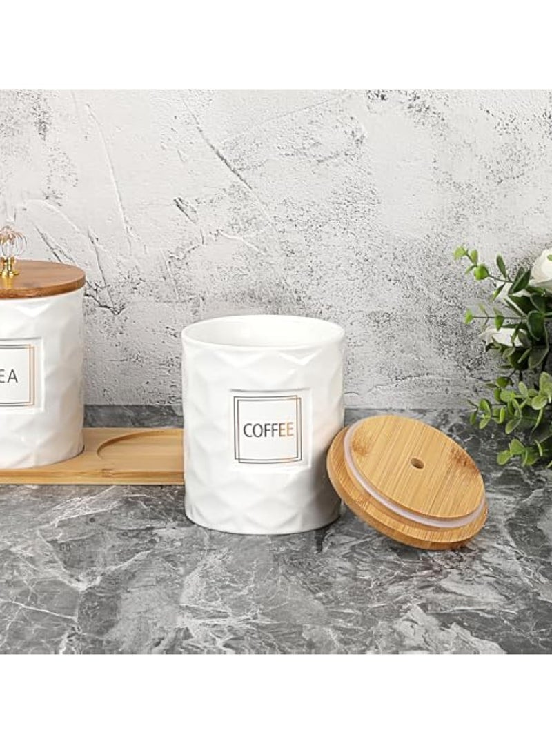 Arabest Set of 3 Ceramic Canisters Set for Sugar Coffee Tea With Handle Tray, Luxurious Storage Containers Sets with Lids Decorative Storage Pots White Ceramic Storage Jar for Kitchen Dining Counter - Image 5