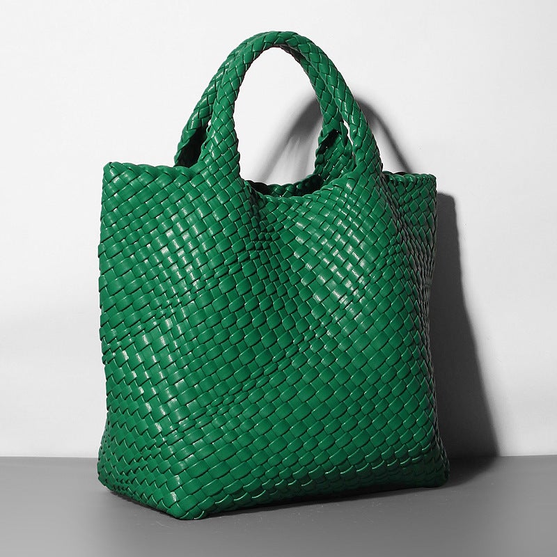 2023 Soft Leather Bucket Bag Tote Shoulder Large Bag Woven Cross-Border Dumpling Bags Niche Design European and American Large Bags apricot - Image 3