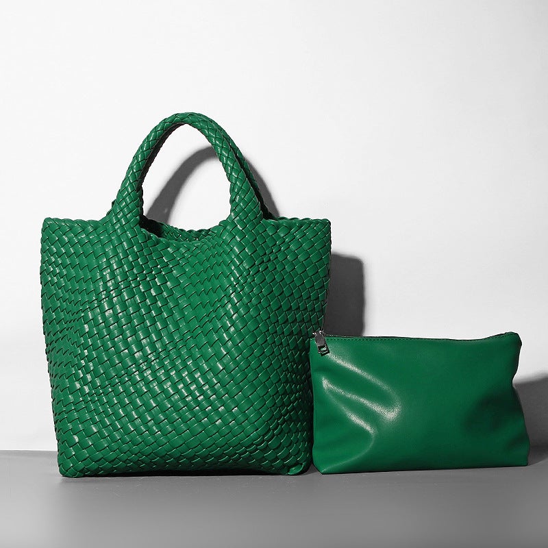 2023 Soft Leather Bucket Bag Tote Shoulder Large Bag Woven Cross-Border Dumpling Bags Niche Design European and American Large Bags apricot - Image 2