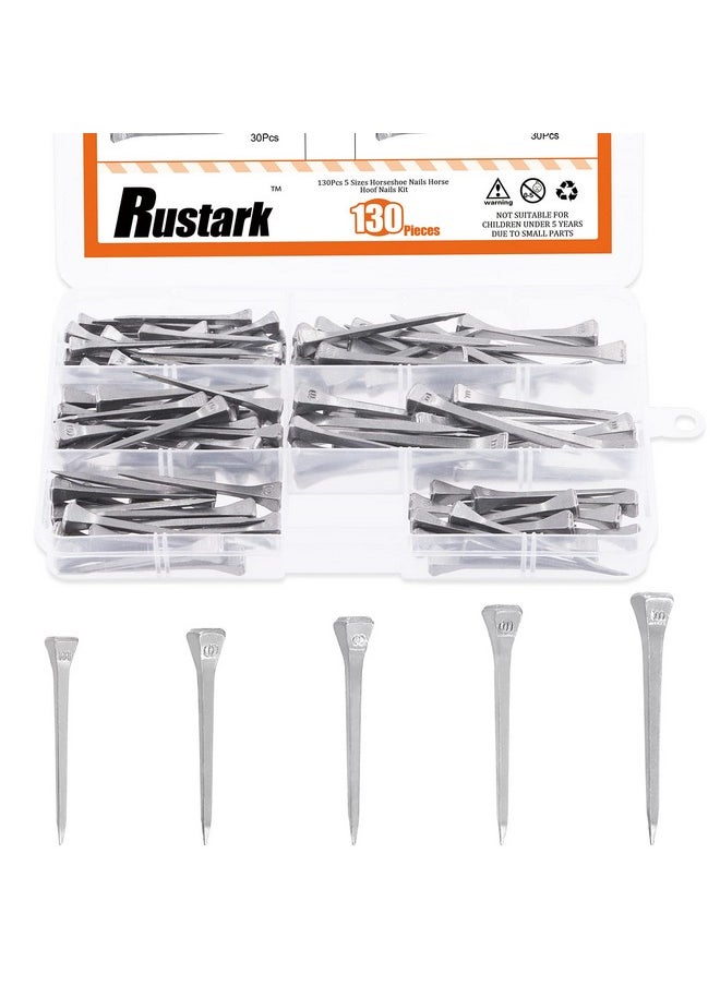 Rustark Rustark 130Pcs 5 Sizes Steel Horseshoe Nails Assortment Kit 1.6” 1.7” 1.9” 2” 2.4” E2 E3 E4 E5 E6 Horse Hoof Nails Horseshoe Tools Equipment for Horseshoes Horse Race Training  - Image 1