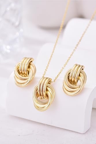 GAOKOXI Silver Knot Pendant Necklace Earrings Jewelry Set for Women Silver Statement Geometric Necklace Chain Link Choker Necklace Trendy - Image 5