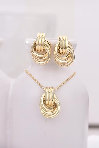GAOKOXI Silver Knot Pendant Necklace Earrings Jewelry Set for Women Silver Statement Geometric Necklace Chain Link Choker Necklace Trendy - Image 4