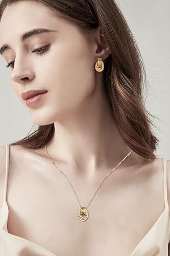 GAOKOXI Silver Knot Pendant Necklace Earrings Jewelry Set for Women Silver Statement Geometric Necklace Chain Link Choker Necklace Trendy - Image 2