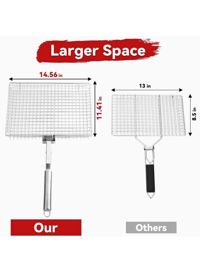 RTT Vegetable Grill Basket For Outdoor Grill - Premium Stainless Steel Grill Basket For Fish, Shrimp, Bbq - Portable Large Folding Grill Baskets For Outdoor Grill Vegetables With Detachable Handle - Image 2