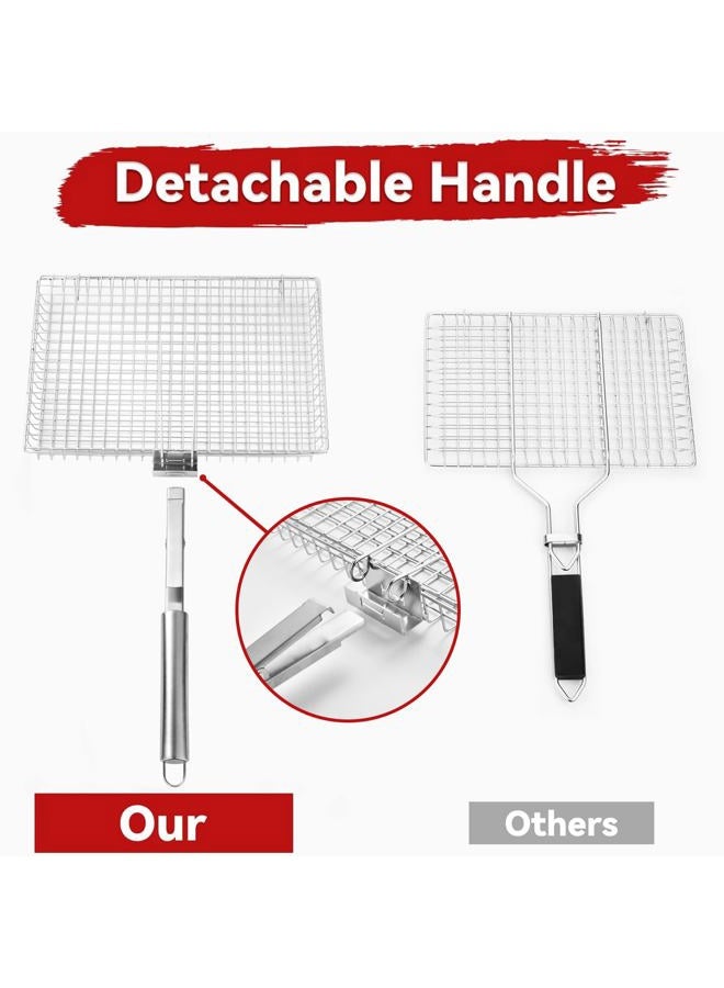 RTT Vegetable Grill Basket For Outdoor Grill - Premium Stainless Steel Grill Basket For Fish, Shrimp, Bbq - Portable Large Folding Grill Baskets For Outdoor Grill Vegetables With Detachable Handle - Image 4