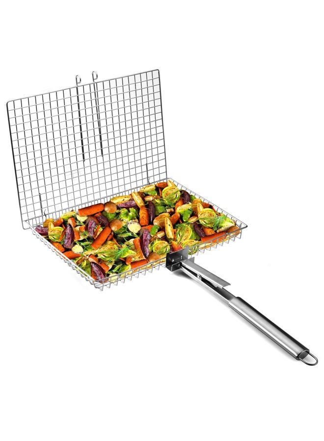 RTT Vegetable Grill Basket For Outdoor Grill - Premium Stainless Steel Grill Basket For Fish, Shrimp, Bbq - Portable Large Folding Grill Baskets For Outdoor Grill Vegetables With Detachable Handle - Image 1