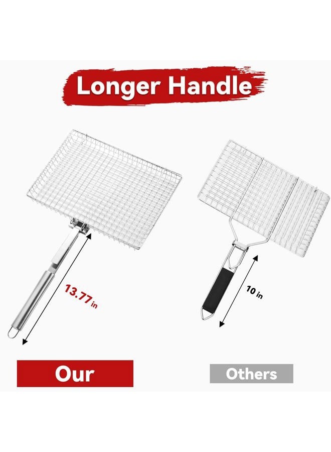 RTT Vegetable Grill Basket For Outdoor Grill - Premium Stainless Steel Grill Basket For Fish, Shrimp, Bbq - Portable Large Folding Grill Baskets For Outdoor Grill Vegetables With Detachable Handle - Image 3