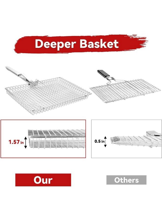 RTT Vegetable Grill Basket For Outdoor Grill - Premium Stainless Steel Grill Basket For Fish, Shrimp, Bbq - Portable Large Folding Grill Baskets For Outdoor Grill Vegetables With Detachable Handle - Image 5