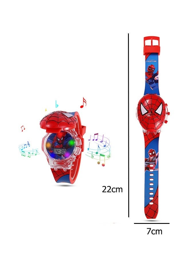 SPIDERMAN Cartoon Spider-Man Children's Watch, Children's Watch Toy with Light Effect, Kids Electronic Watch with Music, Flip-top Cartoon Watch for Kids - Image 2