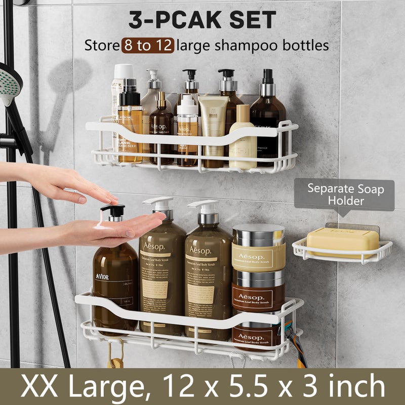 OMAIRA Shower Caddy 3-Pack  Adhesive Shower Organizer with Soap Holder  Rustproof No Drilling Shower Shelves for Inside Shower & Bathroom Organizer  White(X-Large) - Image 3
