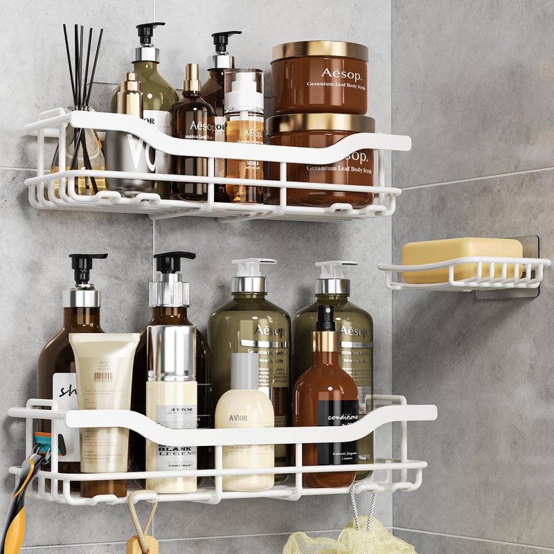 OMAIRA Shower Caddy 3-Pack  Adhesive Shower Organizer with Soap Holder  Rustproof No Drilling Shower Shelves for Inside Shower & Bathroom Organizer  White(X-Large) - Image 1