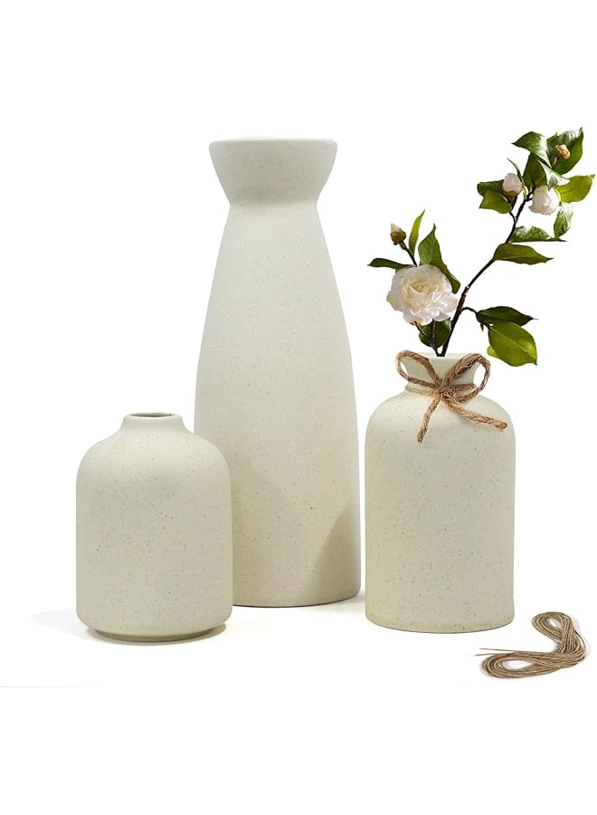 The Bros Ceramic Vase Set, Set of 3, Ceramic Vase,Home Decorative Flower Vases, Modern Decor, Pampas Grass Vase, Dried Flowers Vases for Living Room, Desk, Shelf Decor (White, L) - Image 1