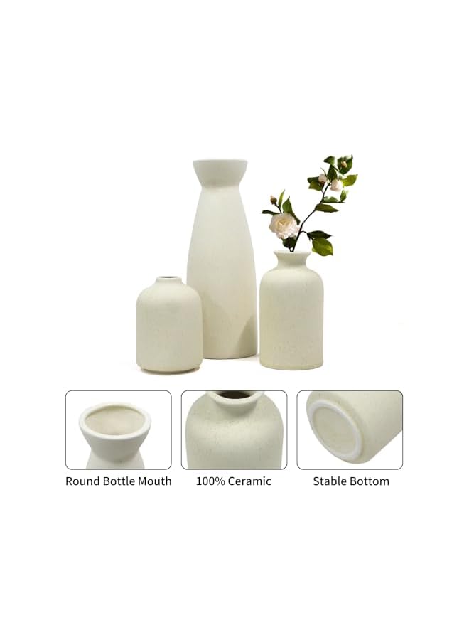 The Bros Ceramic Vase Set, Set of 3, Ceramic Vase,Home Decorative Flower Vases, Modern Decor, Pampas Grass Vase, Dried Flowers Vases for Living Room, Desk, Shelf Decor (White, L) - Image 3