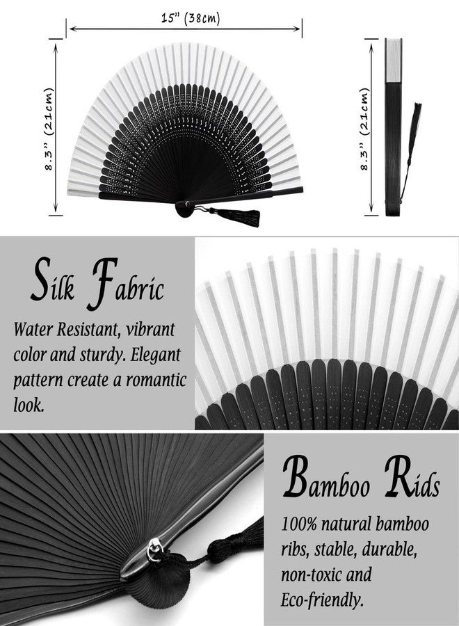 OMyTea Folding Hand Fan for Women - Foldable Chinese Japanese Vintage Bamboo Silk Fan - for Hot Flash, Church, Decoration, EDM, Music Festival, Dance, Party, Performance, Gift (Sexy Black - White) - Image 2