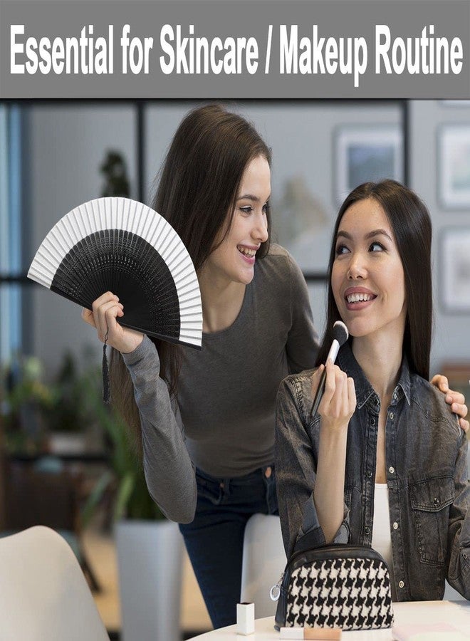 OMyTea Folding Hand Fan for Women - Foldable Chinese Japanese Vintage Bamboo Silk Fan - for Hot Flash, Church, Decoration, EDM, Music Festival, Dance, Party, Performance, Gift (Sexy Black - White) - Image 5