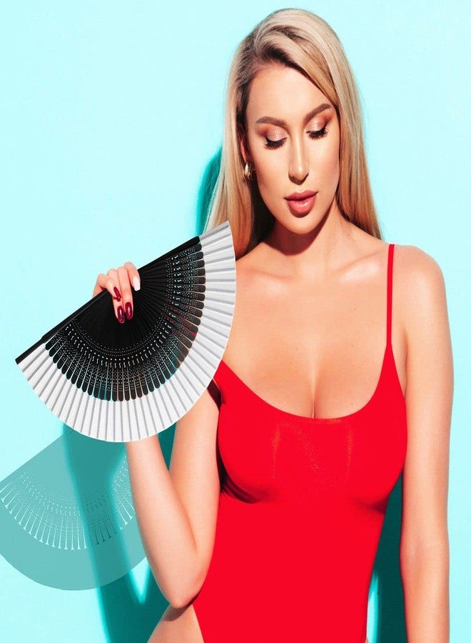 OMyTea Folding Hand Fan for Women - Foldable Chinese Japanese Vintage Bamboo Silk Fan - for Hot Flash, Church, Decoration, EDM, Music Festival, Dance, Party, Performance, Gift (Sexy Black - White) - Image 4