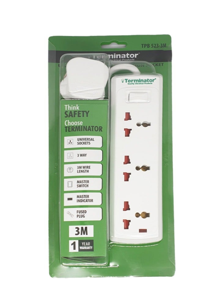 Terminator Universal Power Extension 3 Socket 3Meter Cable - Image 1