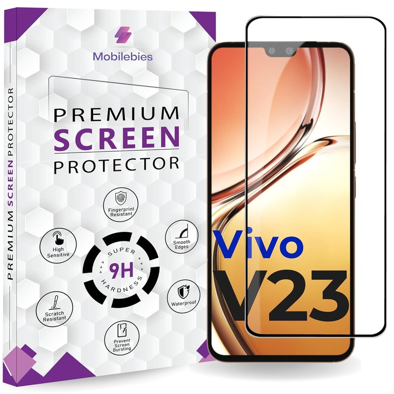 Mobilebies Premium Tempered Glass Screen Protector Guard For Vivo V23 5G (6.44 Inch, Pack of 1) | Edge to Edge Coverage With Easy to installation kit - Image 1