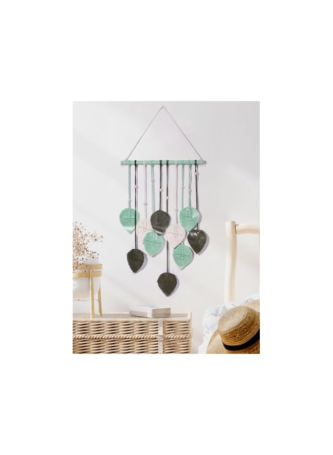 The Bros Wall Hanging Leaves, Bohemian Wall Hanging Woven Tapestry, Large Chic Woven Leaf Tassels Handmade Woven Wall Art for Bedroom Living Room Apartment Gallery Home Green - Image 4