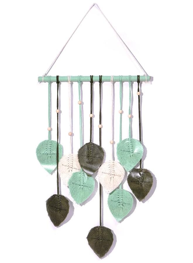 The Bros Wall Hanging Leaves, Bohemian Wall Hanging Woven Tapestry, Large Chic Woven Leaf Tassels Handmade Woven Wall Art for Bedroom Living Room Apartment Gallery Home Green - Image 1