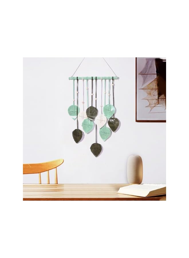 The Bros Wall Hanging Leaves, Bohemian Wall Hanging Woven Tapestry, Large Chic Woven Leaf Tassels Handmade Woven Wall Art for Bedroom Living Room Apartment Gallery Home Green - Image 5