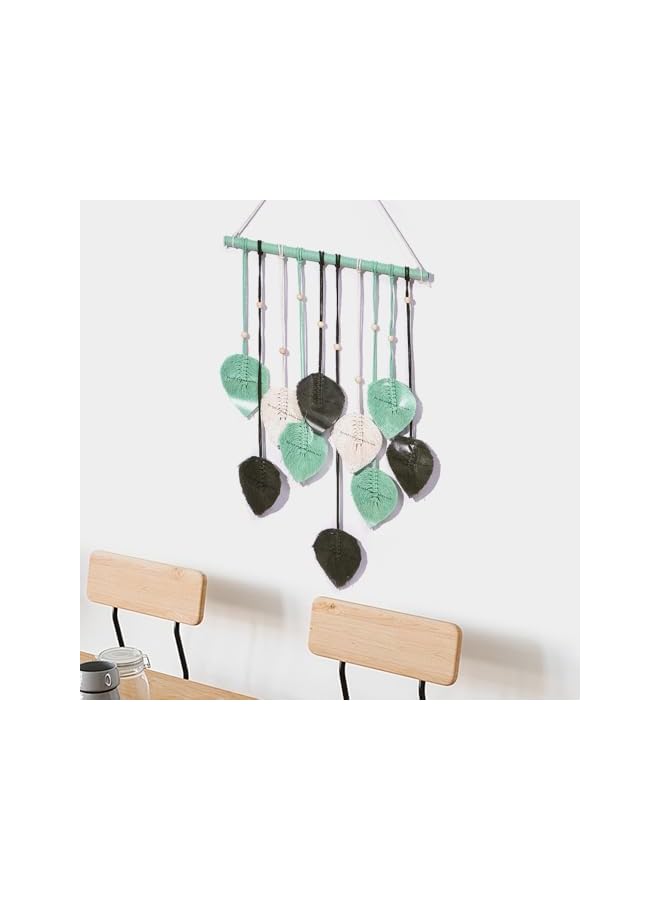 The Bros Wall Hanging Leaves, Bohemian Wall Hanging Woven Tapestry, Large Chic Woven Leaf Tassels Handmade Woven Wall Art for Bedroom Living Room Apartment Gallery Home Green - Image 3