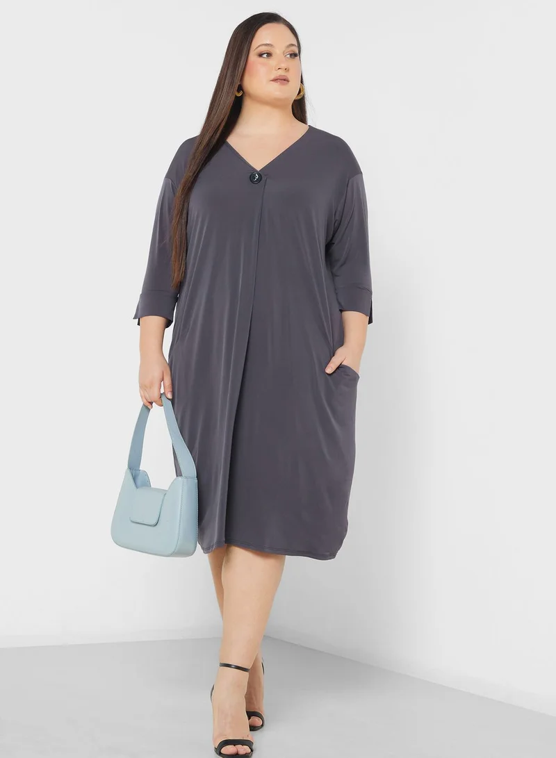 EVANS Button Detail Slit Sleeve Dress