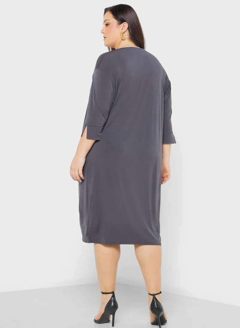 EVANS Button Detail Slit Sleeve Dress