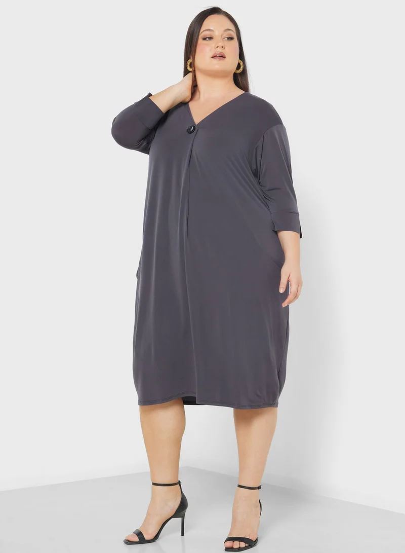 EVANS Button Detail Slit Sleeve Dress