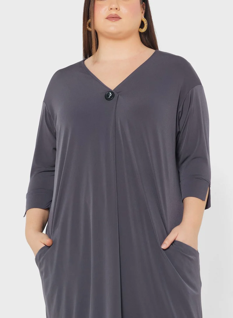 EVANS Button Detail Slit Sleeve Dress