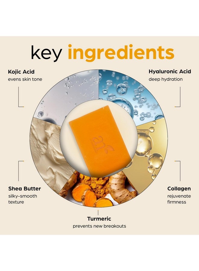artnaturals Kojic Acid Soap + African Net Sponge (2 Pack X 142G Turmeric Bars) Dark Spot Remover Hyperpigmentation & Scarsoriginal Japanese Complex Vitamin C Hyaluronic Acid Retinol Shea Butter - Image 5