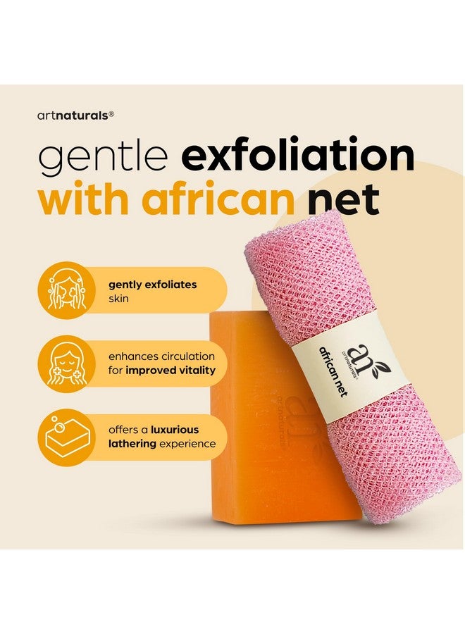 artnaturals Kojic Acid Soap + African Net Sponge (2 Pack X 142G Turmeric Bars) Dark Spot Remover Hyperpigmentation & Scarsoriginal Japanese Complex Vitamin C Hyaluronic Acid Retinol Shea Butter - Image 3