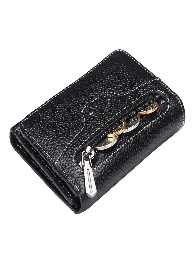 AINIMOER Small Leather Wallet for Women, Slim Compact Credit Card Holder RFID Blocking Wallets Organizer with Coin Pocket, Lichee Black - Image 1