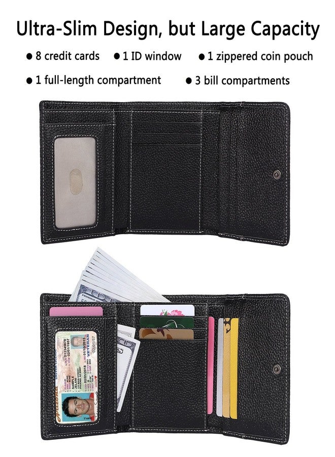 AINIMOER Small Leather Wallet for Women, Slim Compact Credit Card Holder RFID Blocking Wallets Organizer with Coin Pocket, Lichee Black - Image 2