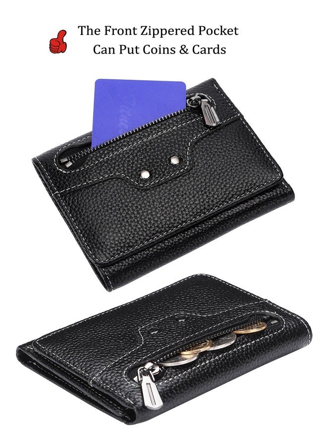 AINIMOER Small Leather Wallet for Women, Slim Compact Credit Card Holder RFID Blocking Wallets Organizer with Coin Pocket, Lichee Black - Image 3