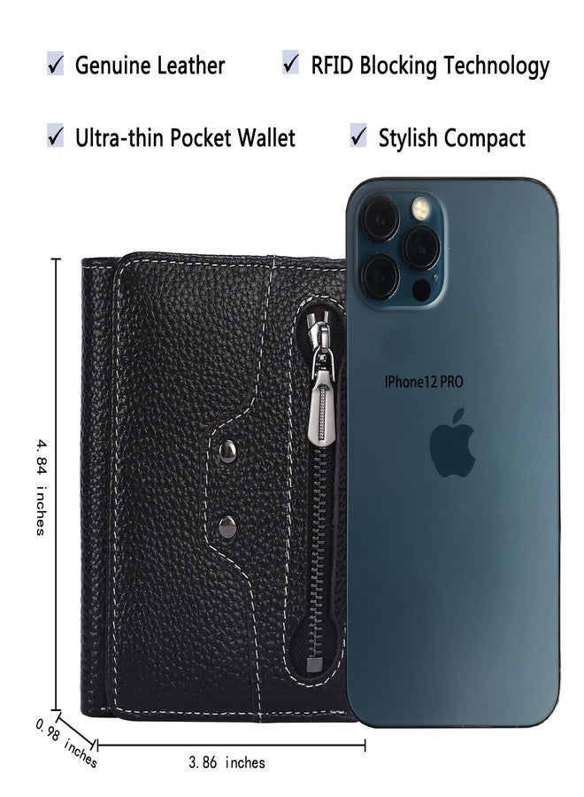AINIMOER Small Leather Wallet for Women, Slim Compact Credit Card Holder RFID Blocking Wallets Organizer with Coin Pocket, Lichee Black - Image 4