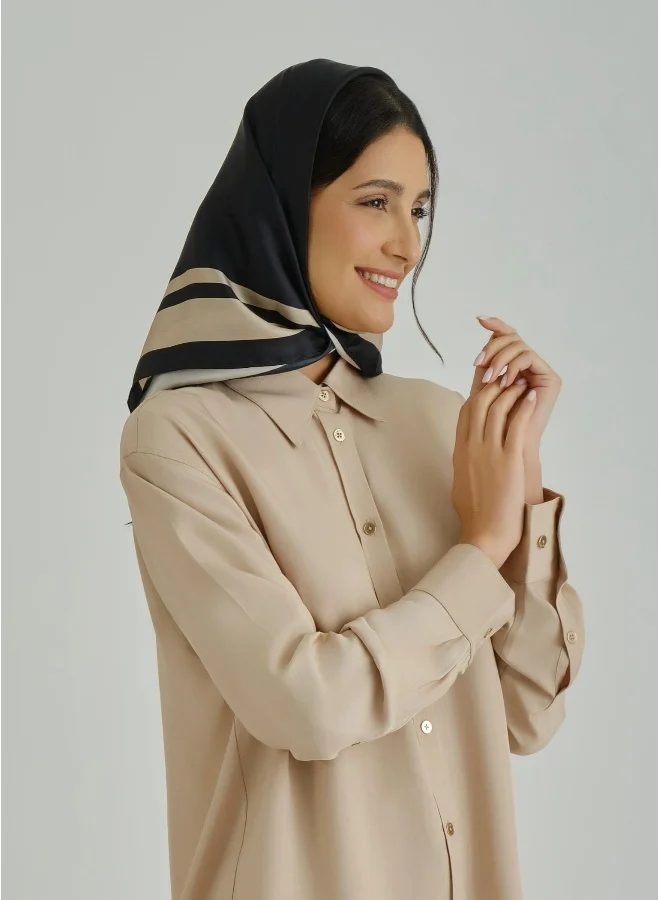 GANT Gant Ramadan Collection  Women's Black Striped Printed Silk Scarf
